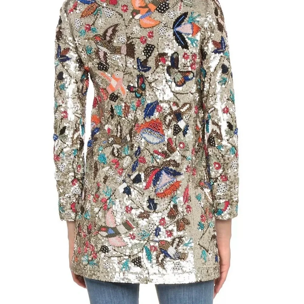 Alice + Olivia Rory Beaded Embellished Jacket Bird Long  Coat Size S $1095 - Picture 11 of 11